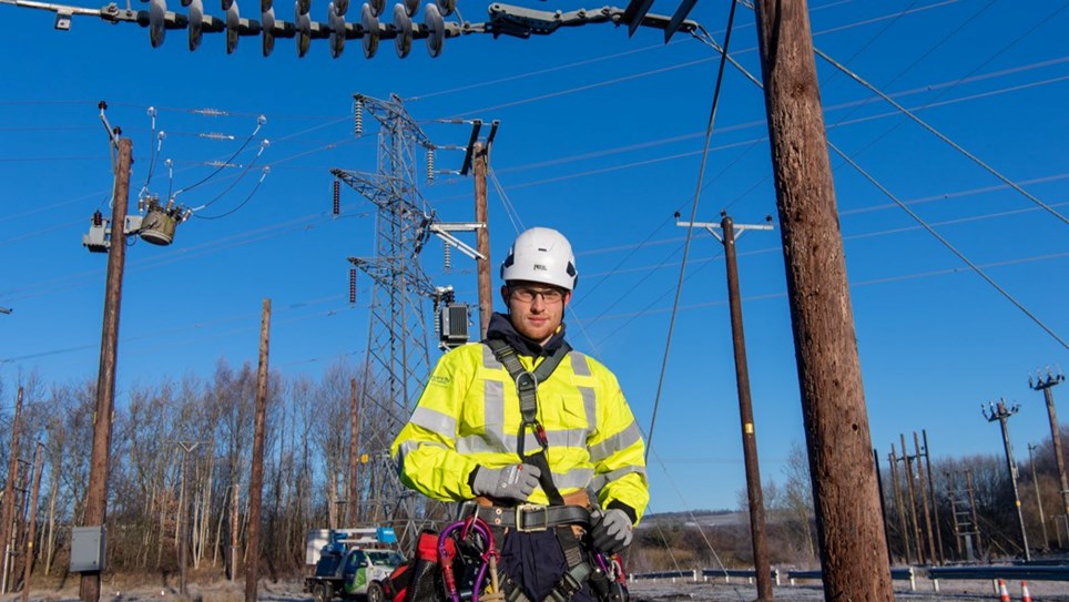 An Electricity North West overhead linesperson