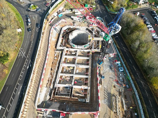 HS2 Amersham vent shaft construction showing basement construction November 2022