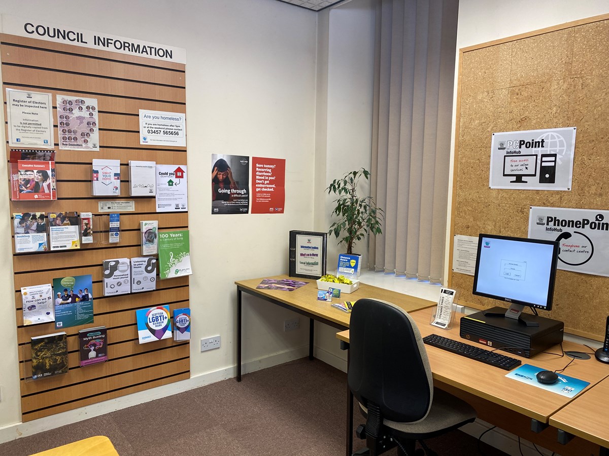 InfoHub at Aberlour Library and all libraries in Moray