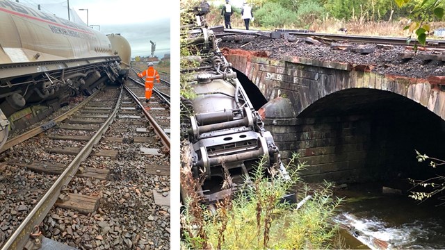 Composite image Carlisle freight train derailment