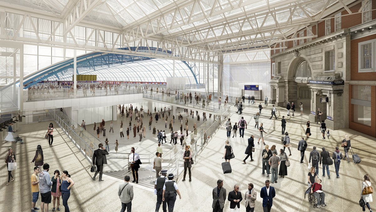 Artists impression of the new concourse near platforms 20-24 at London Waterloo