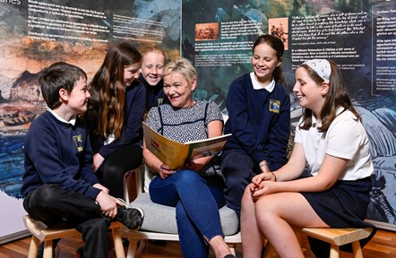 Capital Gaelic Development Officer Ann Paterson shares Gaelic folktales with P6 pupils from Bun-sgoil Taobh na Pàirce, Edinburgh. Credit: Neil Hanna