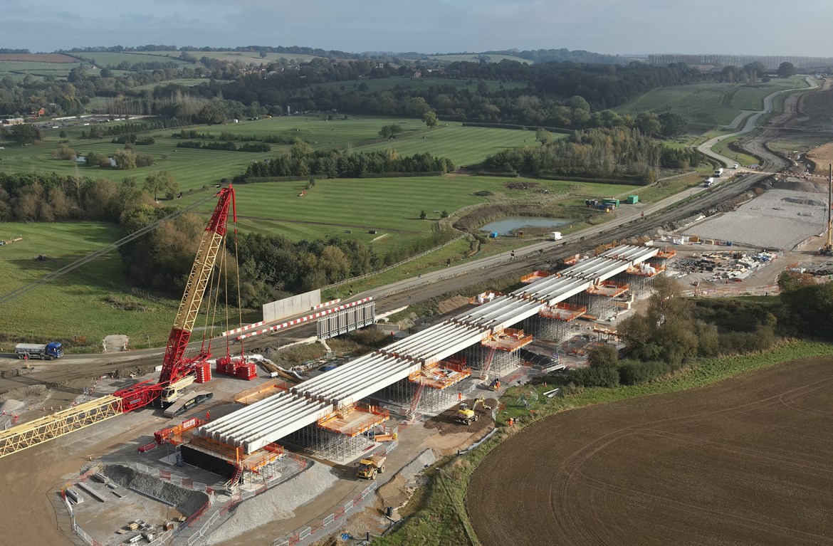 First HS2 viaduct completes deck beam installation: Highfurlong Brook Viaduct beams in position Nov 2023