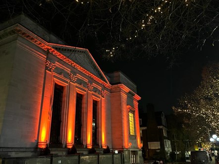 Islington Assembly Hall was lit in orange to mark the United Nations’ International Day for the Elimination of Violence against Women