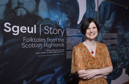 Gàidhlig Storymaker Kirsty MacDonald at the Library's Sgeul I Story exhibition. Image credit Neil Hanna.
