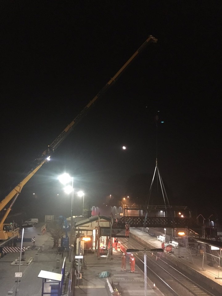 St Austell footbridge removed by crane