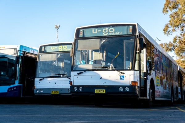 U-Go Mobility buses in Sydney, Australia, on the day of the company's launch. The Go-Ahead Group, a British company, has begun operating buses in Australia through a joint venture, U-Go Mobility.