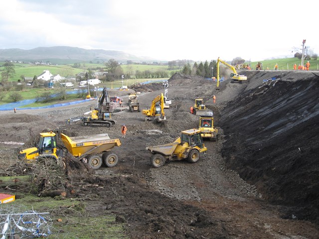Grayrigg: Work to reprofile the embankment prior to the line reopening