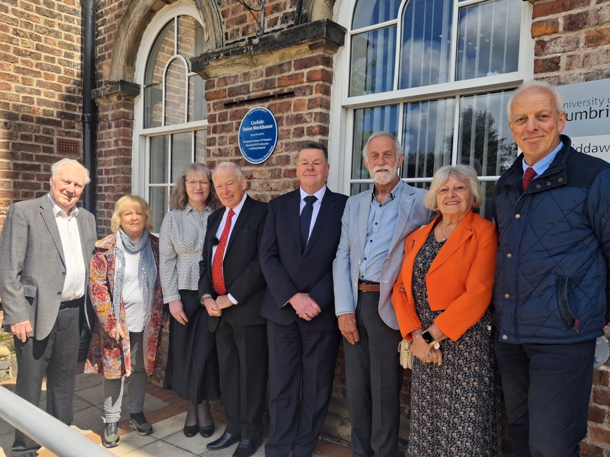 Members of the Carlisle and District Civic Trust with senior leaders of the University of Cumbria at the unveiling of a blue plaque on the university's Grade II listed Skiddaw building on its Fusehill Street campus in Carlisle. The blue plaque recognises the origins and history of the building as th