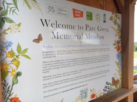 Welcome to Parc Gwyn Memorial Meadow sign