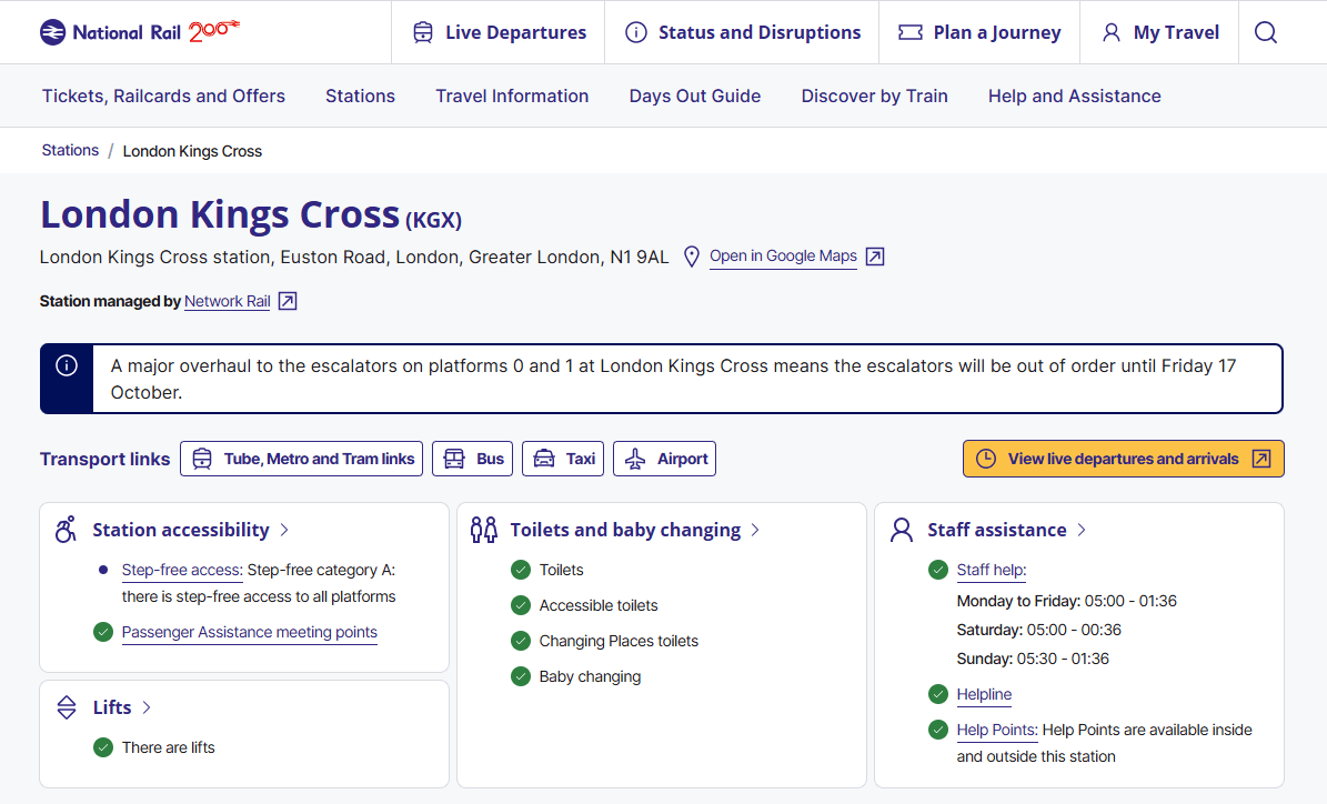 Kings Cross New Station page