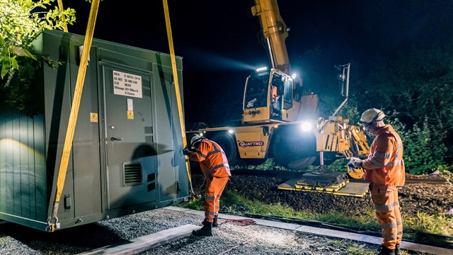 Trains resume as Network Rail completes key stage of Cornwall signalling upgrade: Installing signalling equipment at St Austell, credit  Siemens