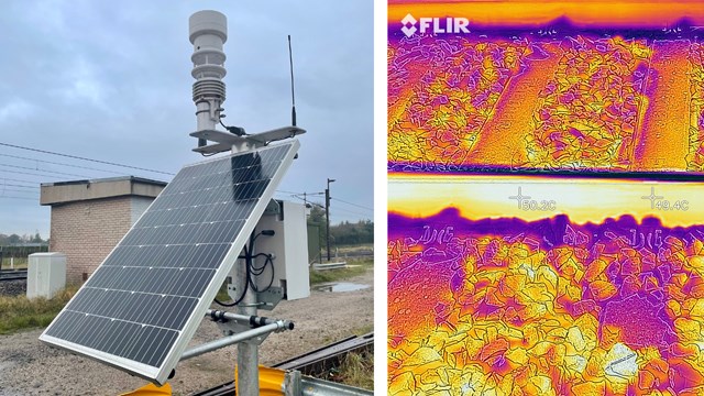 Rail passengers in England and Wales warned to only travel if necessary ahead of soaring temperatures: Weather station composite with infrared image of track temperature