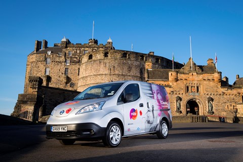 Mitie's first electric van outside Edinburgh Castle