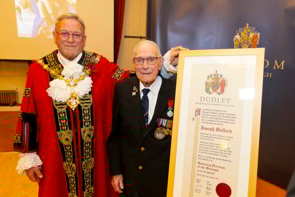 The Mayor of Dudley and Joe Bullock with his scroll