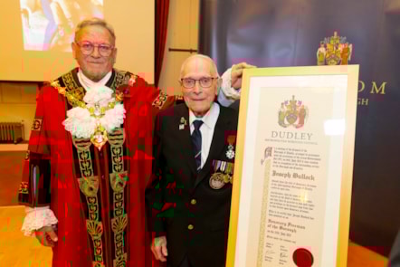 The Mayor of Dudley and Joe Bullock with his scroll