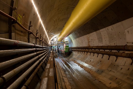 Long Itchington Wood Tunnel, January 2023: View inside the the Long Itchington Wood Tunnel, where TBM Dorothy is hard at work building the second of her 1-mile tunnels under the ancient woodland above.