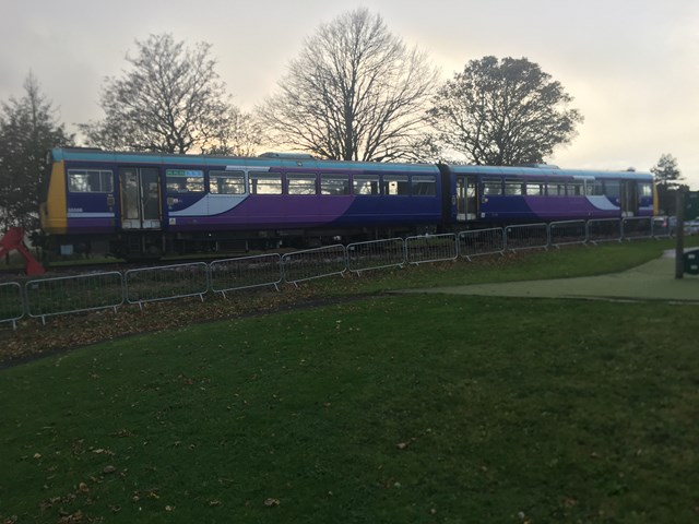 Two train carriages at the school