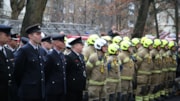 London Fire Brigade - Worsley Hotel Fire Firefighters parading: London Fire Brigade - Worsley Hotel Fire Firefighters parading