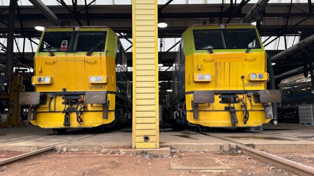 Leaf buster trains at Effingham Junction - Leaf-busting trains based at Effingham Junction in Surrey.: Leaf buster trains at Effingham Junction - Leaf-busting trains based at Effingham Junction in Surrey.