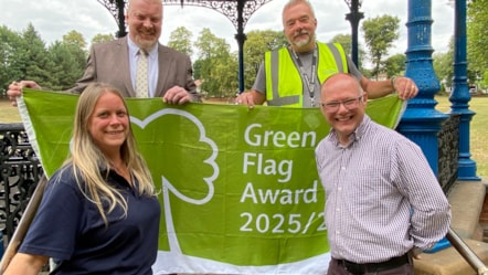 Beth Batty manager of Twigs Project from Emily Jordan Foundation Projects, Cllr Damian Corfield, Jon Cooke Dudley Council street scene team and Daniel Fildes Dudley Council parks team