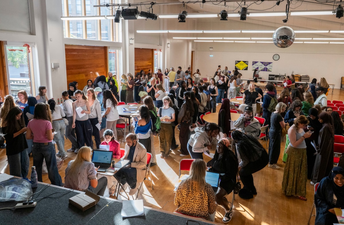 Students from Clapton Girls' Academy gathered to see their GCSE results. Credit: Sean Pollock - Hackney Council