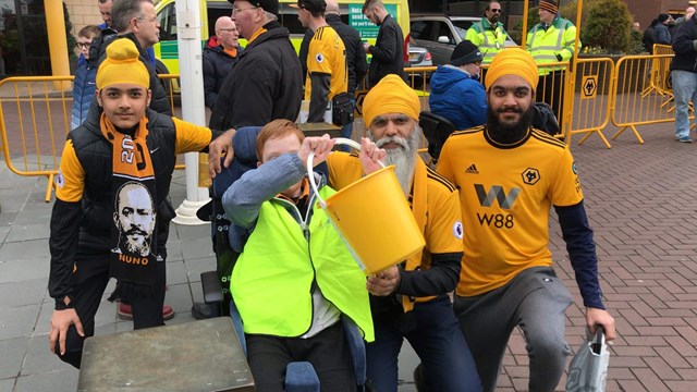 Manjinder Kang and friends fundraising outside Molineux