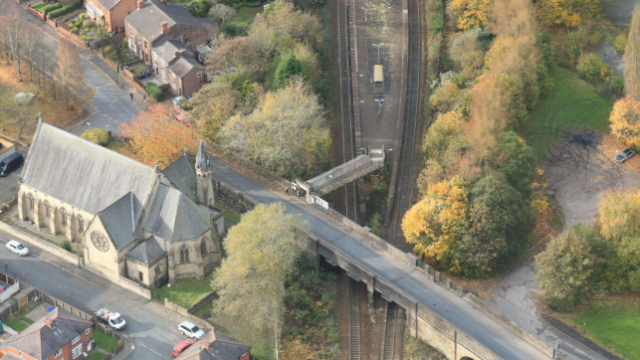 Ince station and Ince Green Lane bridge courtesy of NR Air Ops: Ince station and Ince Green Lane bridge courtesy of NR Air Ops