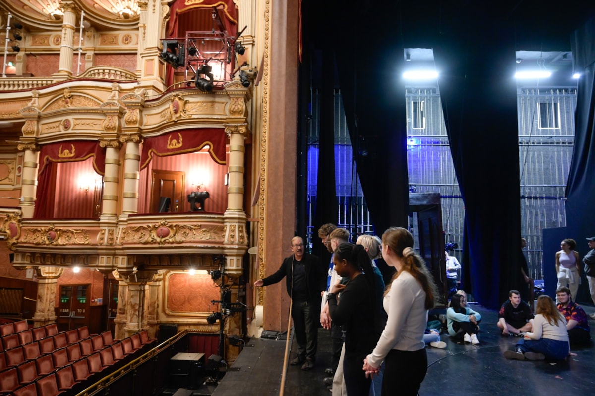 Pupils from St John Henry Newman College in Carlisle enjoy a behind the scenes insight into Murder on the Orient Express. Credit Julie Howden.