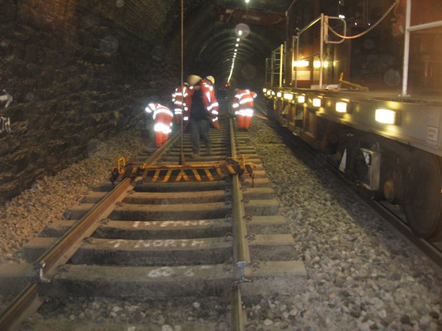 Bradway tunnel_001: Lifting out old rail at Bradway tunnel, South Yorkshire 
works 8 Sept - 13 December 2008