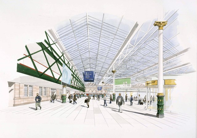 Waverley main concourse - artist's impression: Artist impression from north looking south - demonstrates how natural light will be used more effectively following roof renewal