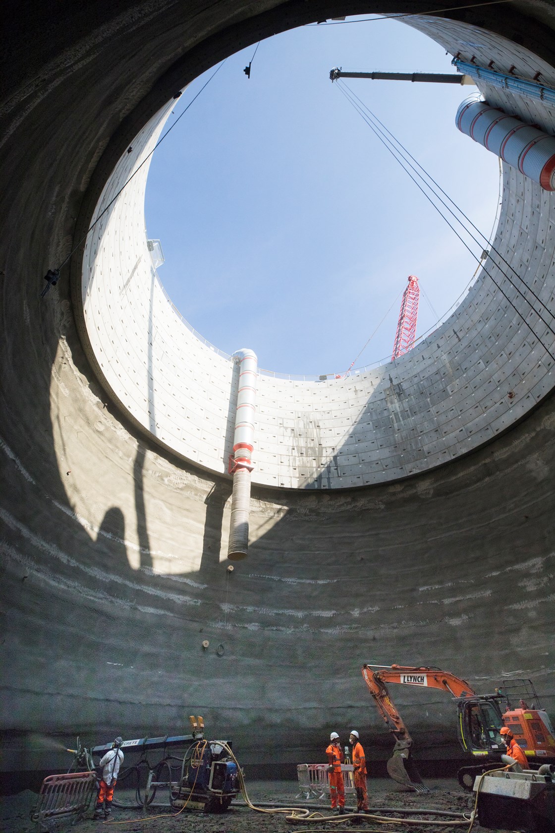View from the bottom of the Victoria Road Ancillary Shaft in Old Oak Common, August 2021 HS2-VL-28119
