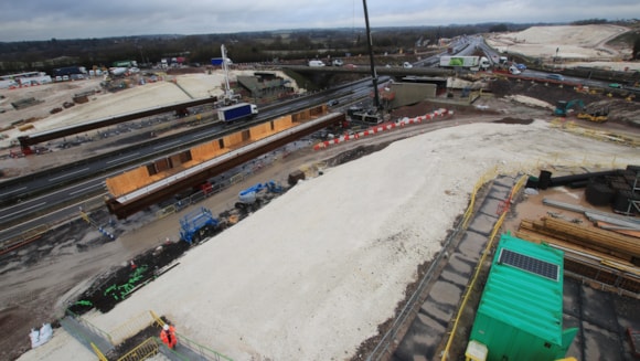 Beam me up: Key milestone for new M3 Junction 9 roundabout as beams to be lifted into place: Beams ready for installation at M3 J9