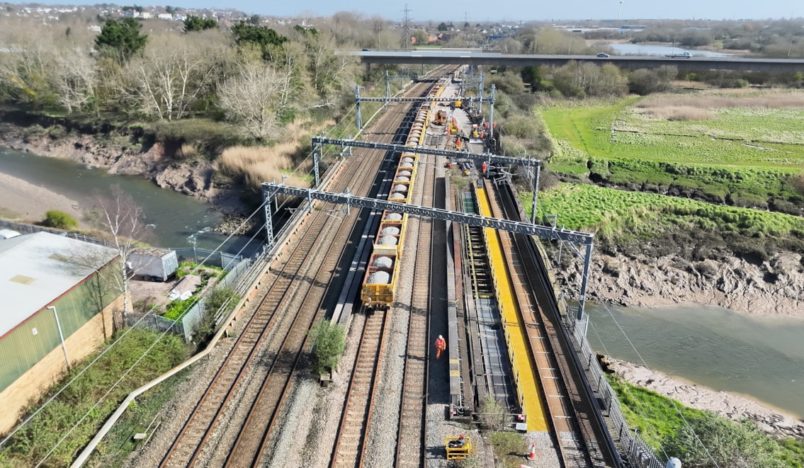 Cardiff-Newport track renewals March 2026 drone shot