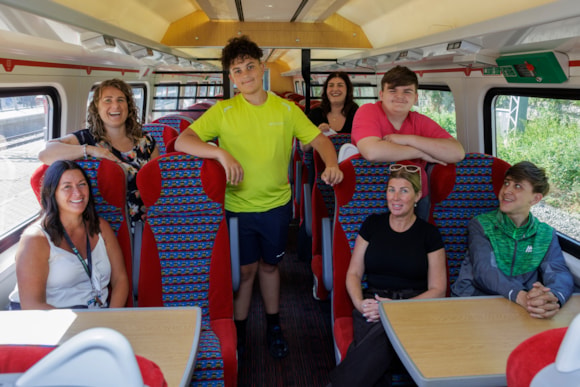 Teachers and students from Oastlers School, Karen Bennett (Community Rail Education Development Officer, second from left), Honor Clough (Camira, fourth from left)