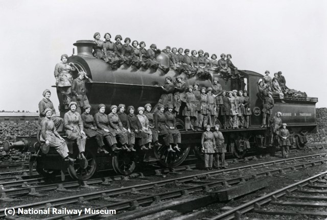 Female locomotive cleaners on the Lancashire and Yorkshire Railway in 1917