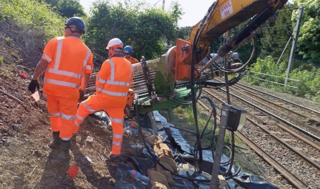 Harlesden - Soil nail drilling during embankment stabilisation May 2025 copy: Harlesden - Soil nail drilling during embankment stabilisation May 2025 copy