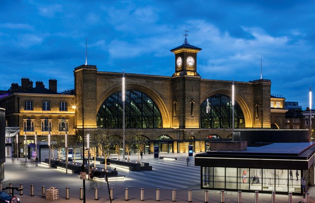 King's Cross railway station - lit up at night - high angle