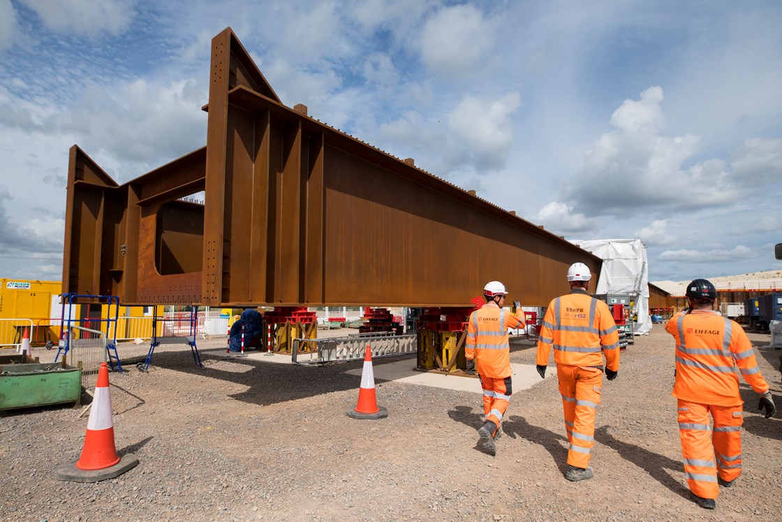 EKFB staff pass the first Wendover Dean steel beam on site June 2023