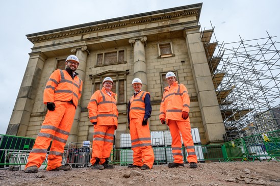 Old Curzon Street Station refurb starts 2 Sept 2021: L-R:
Jon Millward, Historic Environment Manager, HS2
Mike Neary, Project Manager, LMJV
Ian Ward, Leader of Birmingham City Council
Russell Bailey, Project Manager for Old Curzon Street Station, HS2