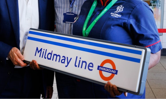 TfL’s popular ‘Mind the Gap’ podcast series celebrates inspiration for the new names for the London Overground network: TfL Image - London Overground Mildmay line sign