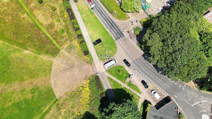 Aerial image of police van: Aerial image of police van