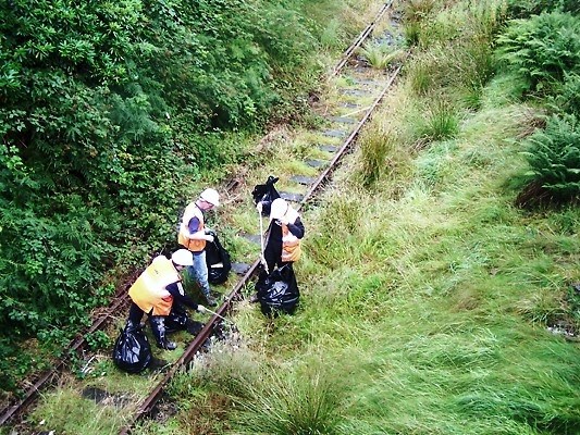 Blaenau Ffestiniog Clean Up: Network Rail maintenance staff clean up disused railway track