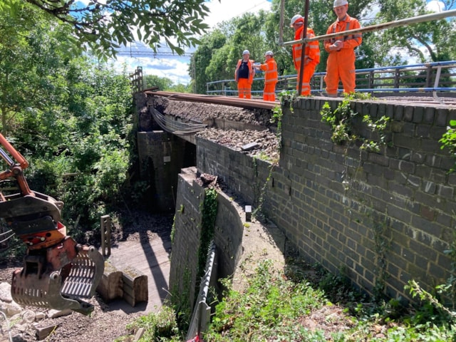 Image showing extent of damage from bridge strike over Marston Lane: Image showing extent of damage from bridge strike over Marston Lane