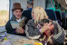 Peter Jenkinson reading Mystery Guide for Canterbury and a customer with Matcha