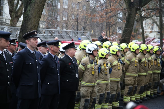 London Fire Brigade - Worsley Hotel Fire Firefighters parading