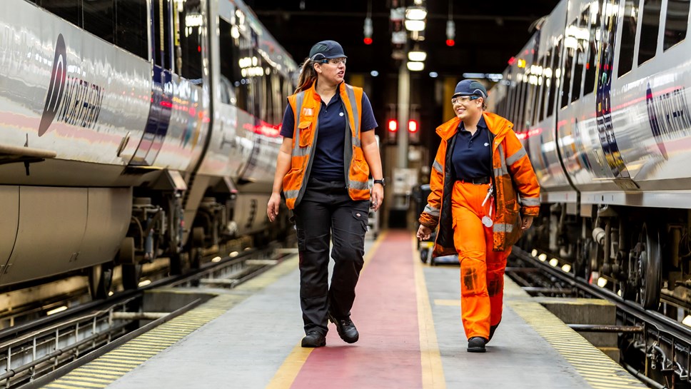 This image shows Kate Towns (L) with a colleague at Neville Hill depot cropped