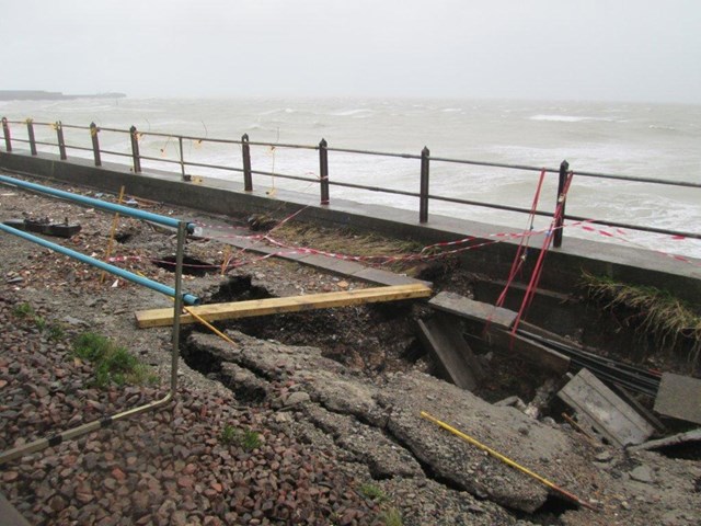 Damage caused by cracks on the sea wall at Dover, Kent