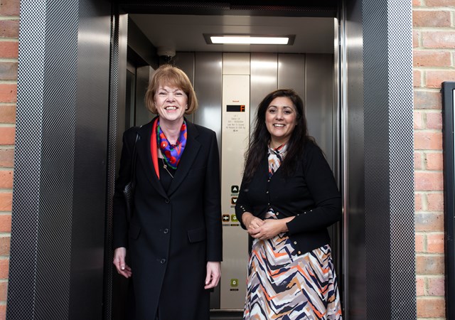 Eridge new lift - Wendy Morton MP and Nusrat Ghani MP: Rail minister Wendy Morton and Wealden MP Nusrat Ghani  call the first lift at Eridge station, Sussex