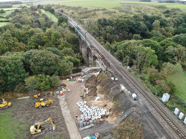 Work takes place at Plessey Viaduct, credit Network Rail: Work takes place at Plessey Viaduct, credit Network Rail